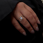 Double band rainbow moonstone & white topaz ring | 925 Sterling Silver