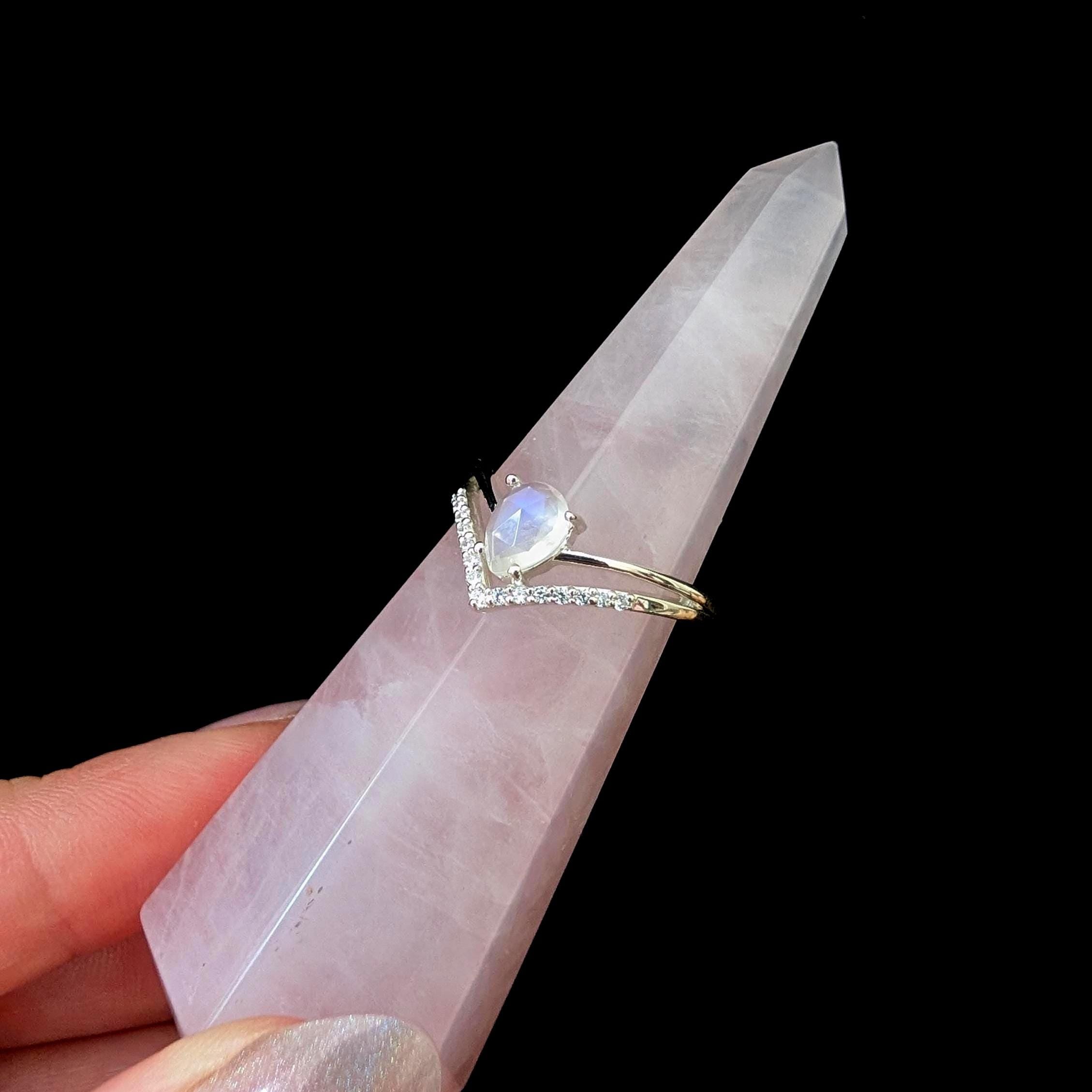 Statement rainbow moonstone & white topaz ring | 925 Sterling Silver