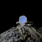 Large natural rainbow moonstone and white topaz ring | 925 Sterling Silver