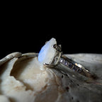Large natural rainbow moonstone and white topaz ring | 925 Sterling Silver