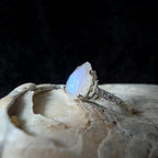 Large natural rainbow moonstone and white topaz ring | 925 Sterling Silver
