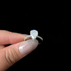 Large natural rainbow moonstone and white topaz ring | 925 Sterling Silver
