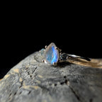 Elegant rainbow moonstone & white topaz ring | 925 Sterling Silver