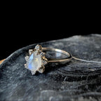 Statement rainbow moonstone & white topaz ring | 925 Sterling Silver