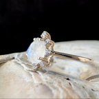 Statement rainbow moonstone & white topaz ring | 925 Sterling Silver