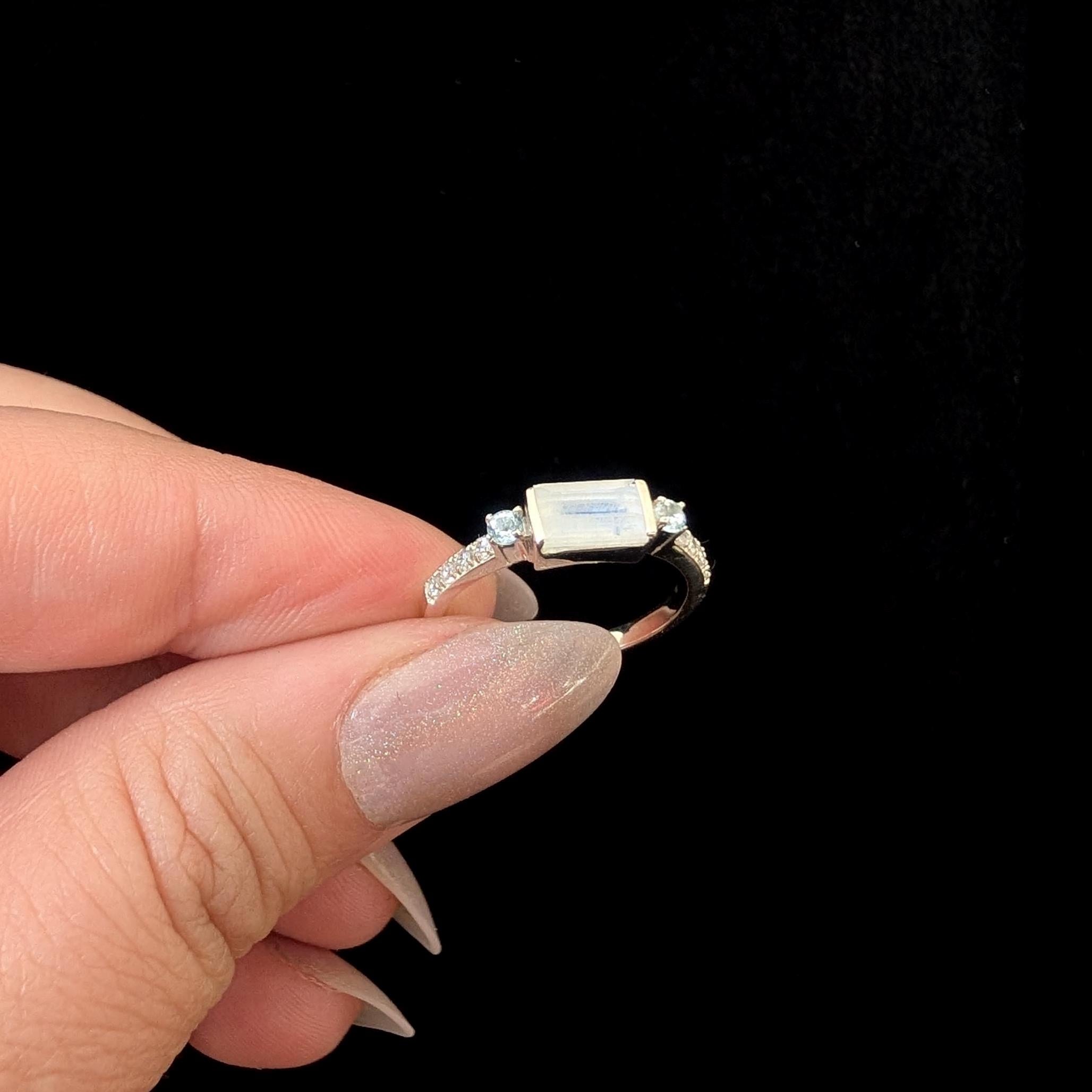 Statement rainbow moonstone and blue topaz ring | 925 Sterling Silver
