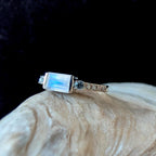 Statement rainbow moonstone and blue topaz ring | 925 Sterling Silver