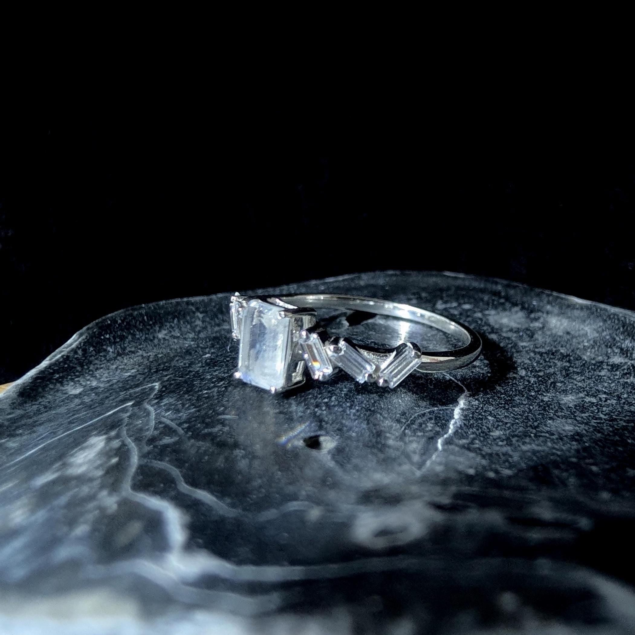 Statement rainbow moonstone & white topaz ring | 925 Sterling Silver