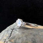 Pear rainbow moonstone and white topaz ring | 925 Sterling Silver