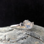 Pear rainbow moonstone and white topaz ring | 925 Sterling Silver