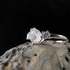 Pear rainbow moonstone and white topaz ring | 925 Sterling Silver