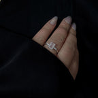 Elegant natural pink quartz and white topaz ring | 925 sterling silver
