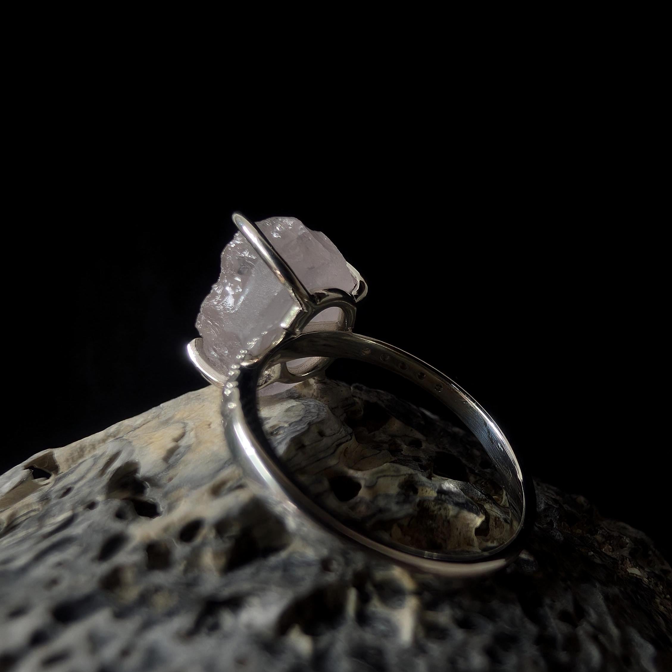 Raw natural rose quartz and white topaz ring | 925 Sterling Silver