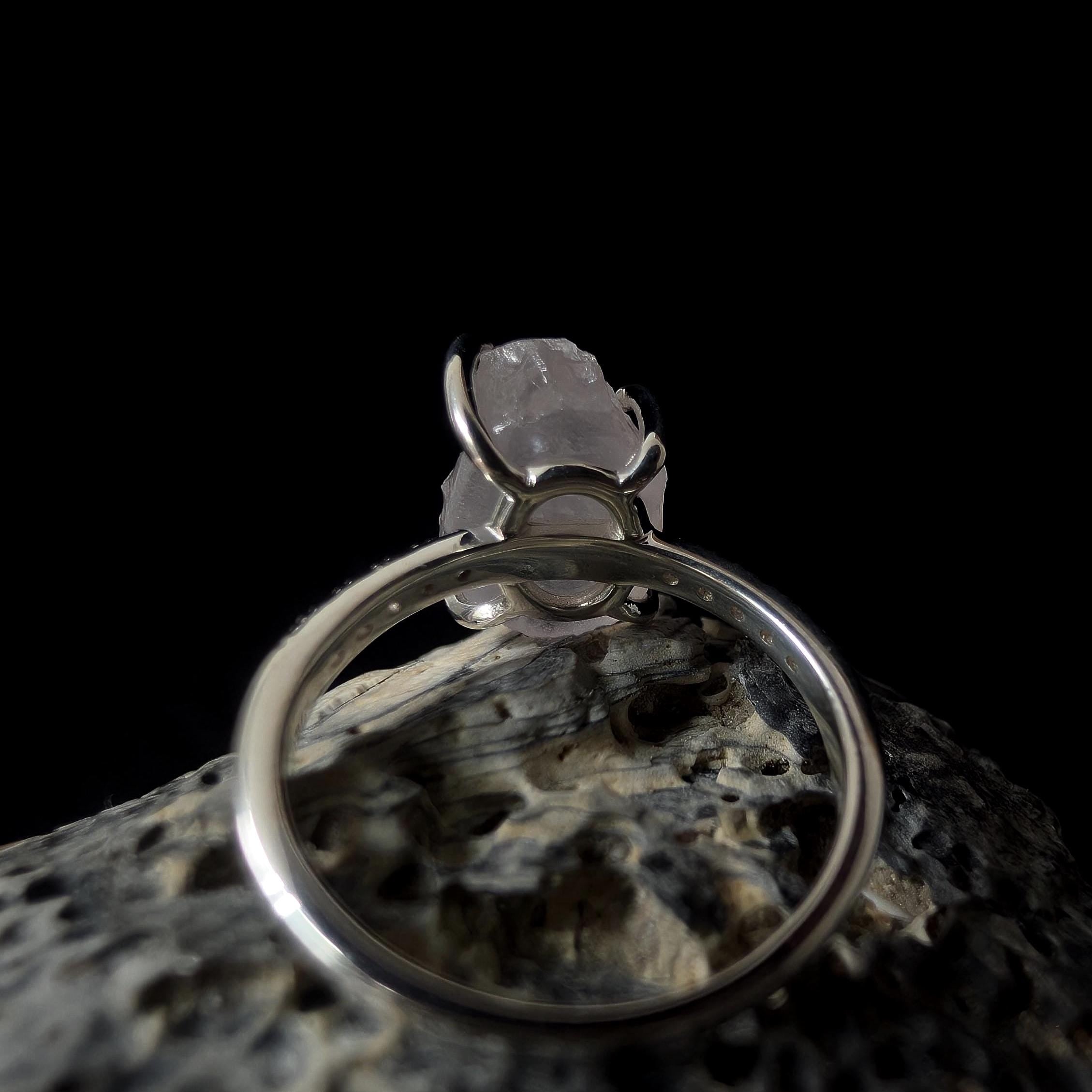 Raw natural rose quartz and white topaz ring | 925 Sterling Silver