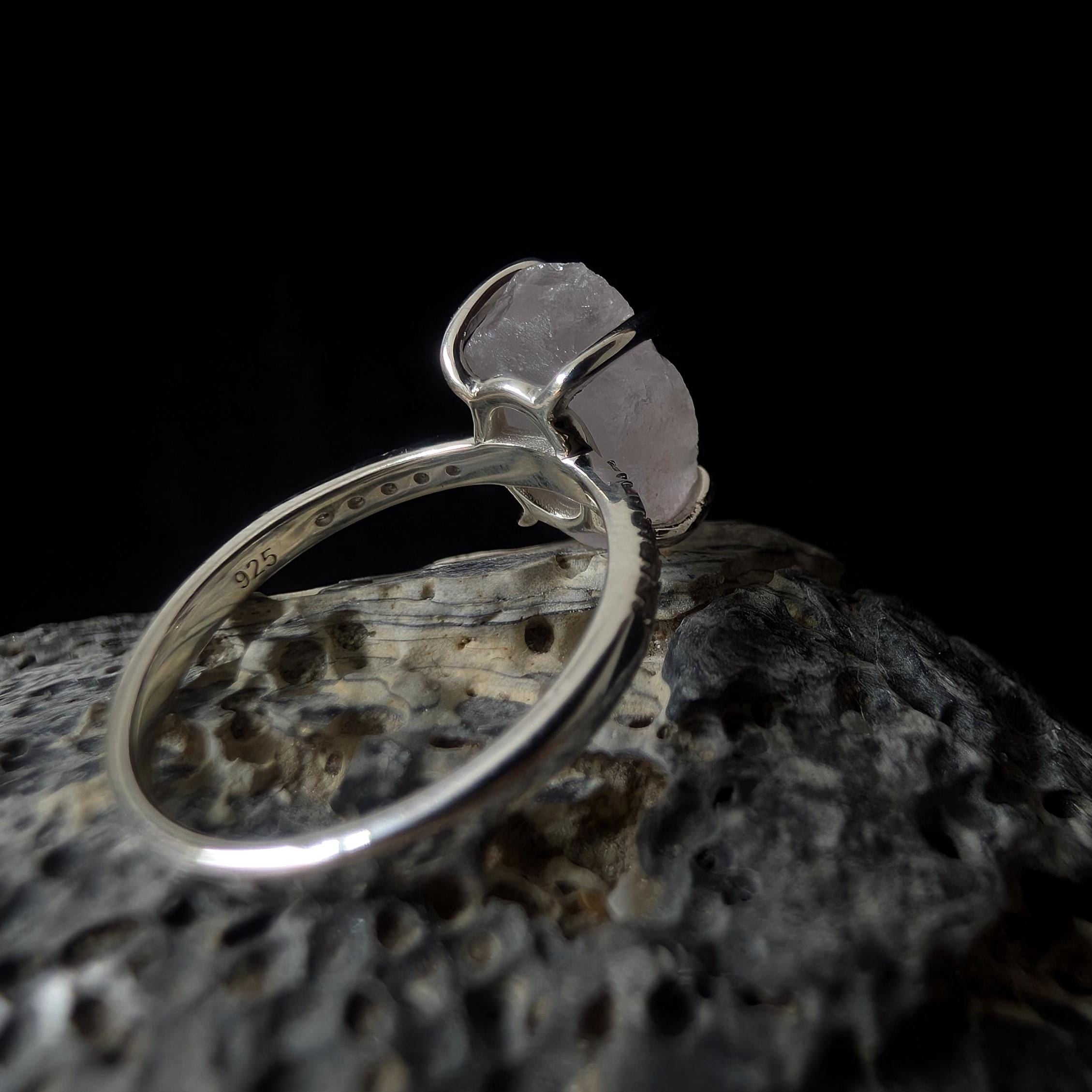 Raw natural rose quartz and white topaz ring | 925 Sterling Silver