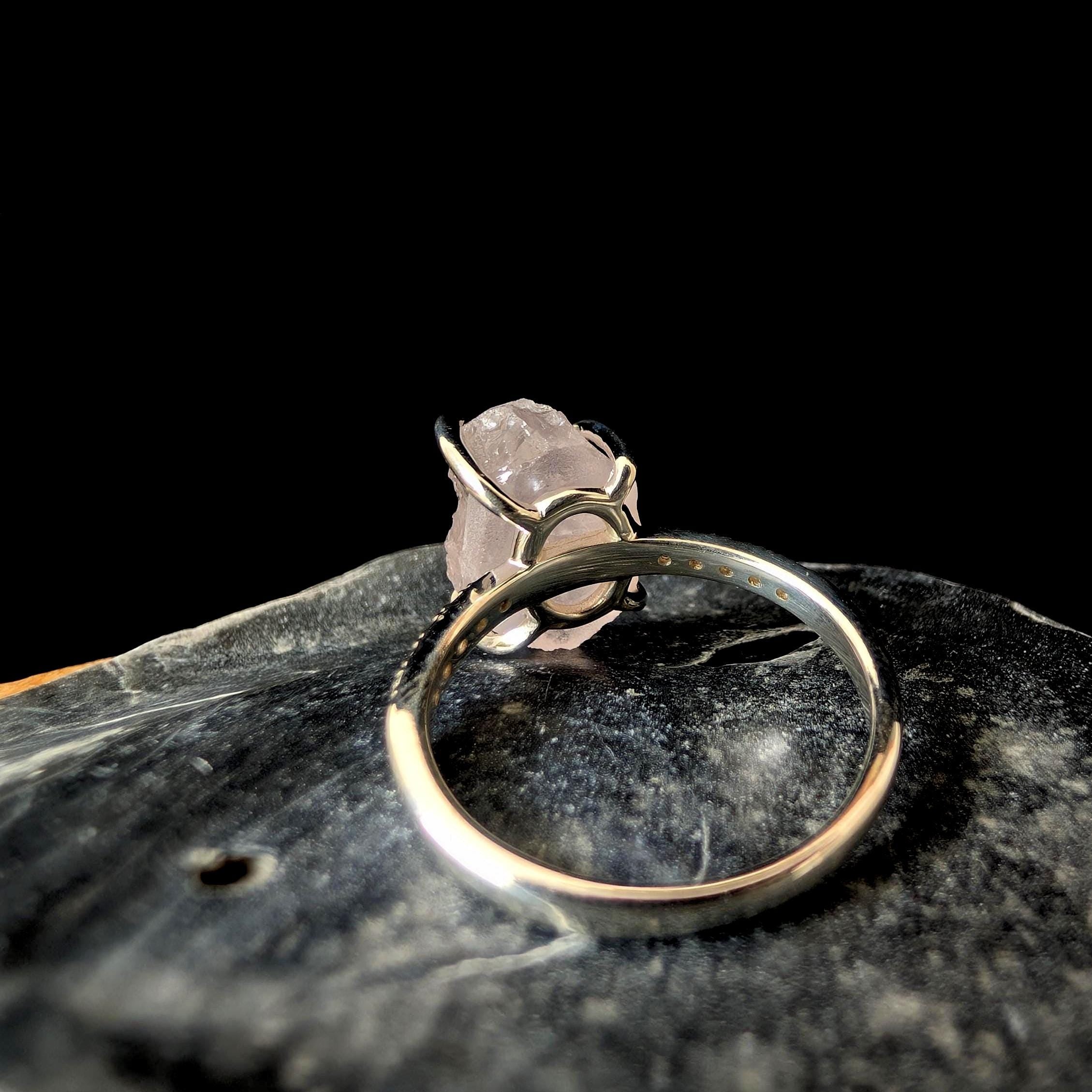 Raw natural rose quartz and white topaz ring | 925 Sterling Silver