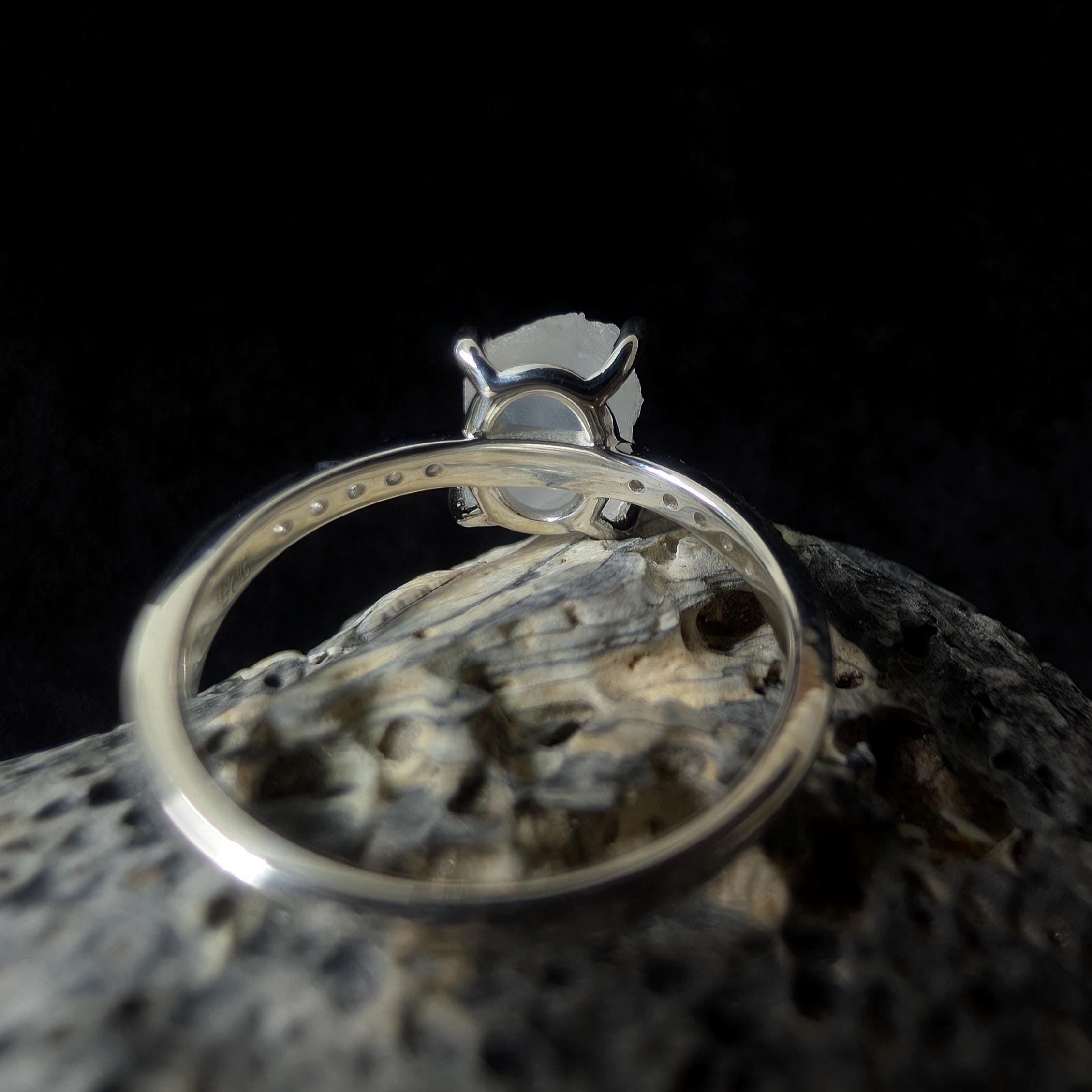 Raw natural rainbow moonstone and white topaz ring | 925 Sterling Silver