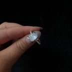 Raw natural rainbow moonstone and white topaz ring | 925 Sterling Silver
