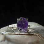 Raw natural amethyst and white topaz ring | 925 sterling silver