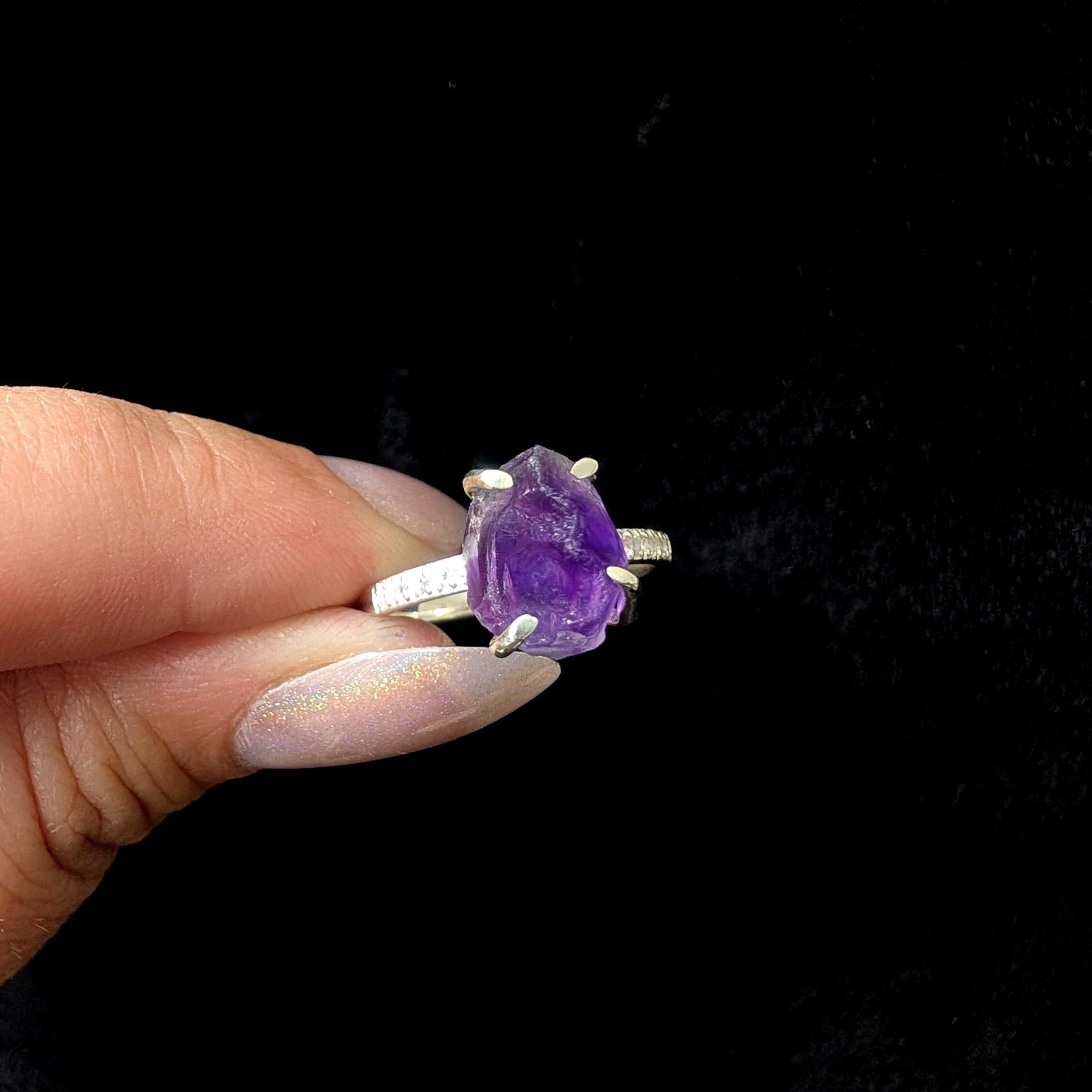 Raw natural amethyst and white topaz ring | 925 sterling silver