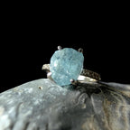 Raw natural aquamarine and white topaz ring | 925 sterling silver