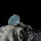 Raw natural aquamarine and white topaz ring | 925 sterling silver