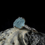 Raw natural aquamarine and white topaz ring | 925 sterling silver