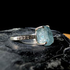 Raw natural aquamarine and white topaz ring | 925 sterling silver