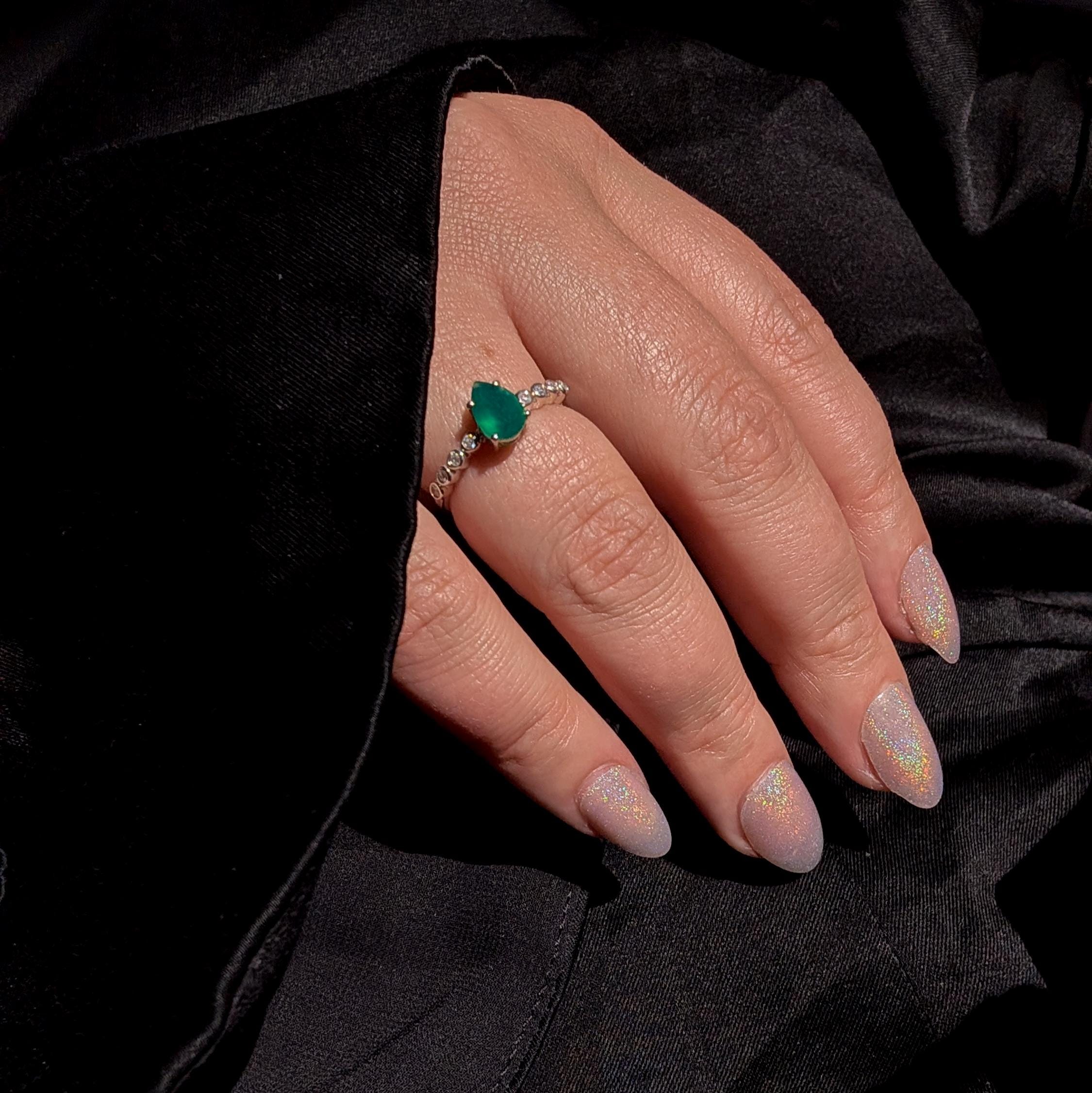 Statement green onyx and white topaz ring | 925 sterling silver