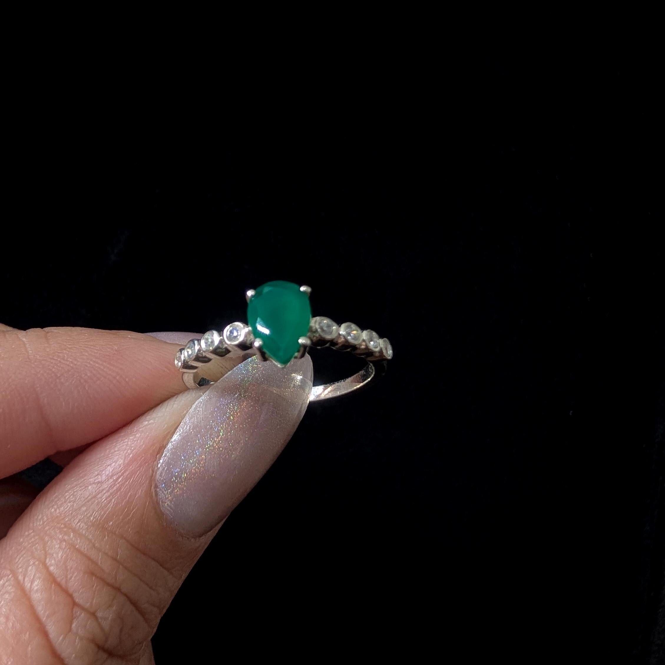 Statement green onyx and white topaz ring | 925 sterling silver