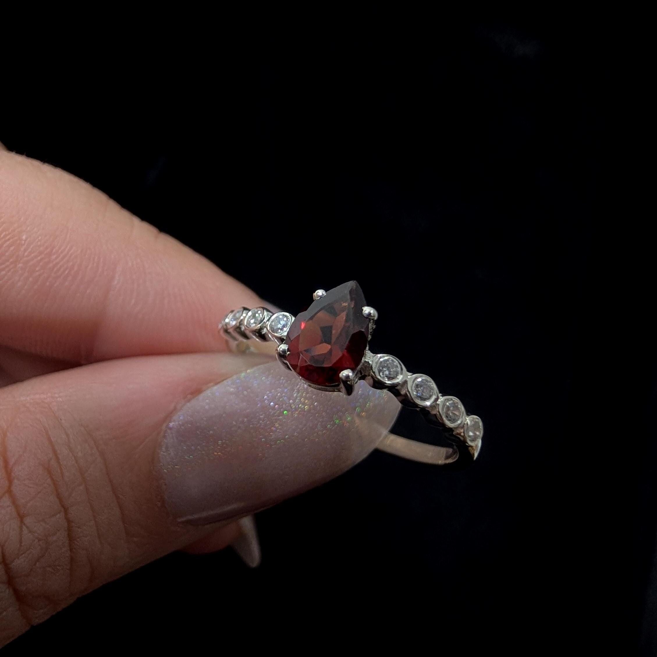 Statement garnet and white topaz ring | 925 Sterling Silver