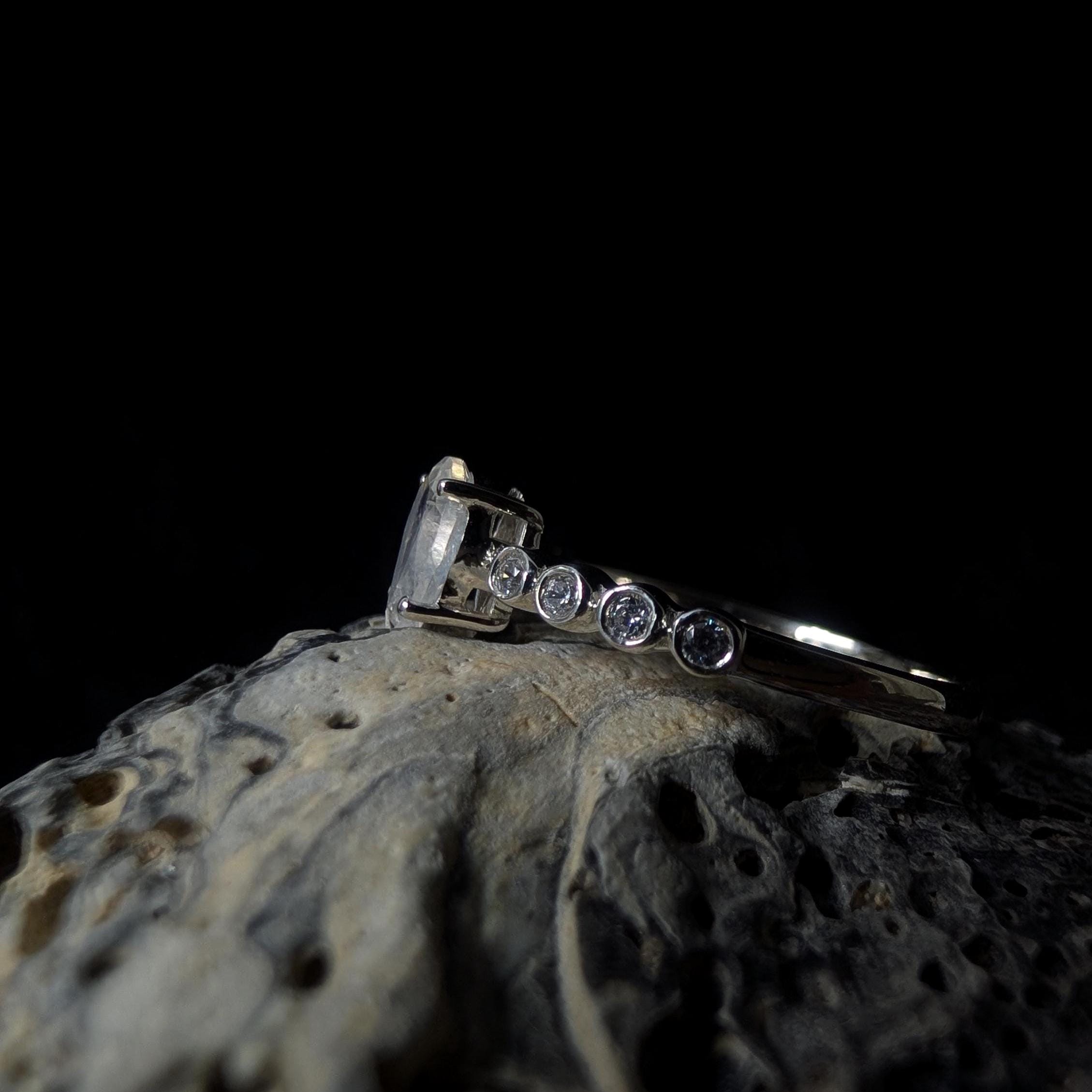 Statement rainbow moonstone and white topaz ring | 925 Sterling Silver