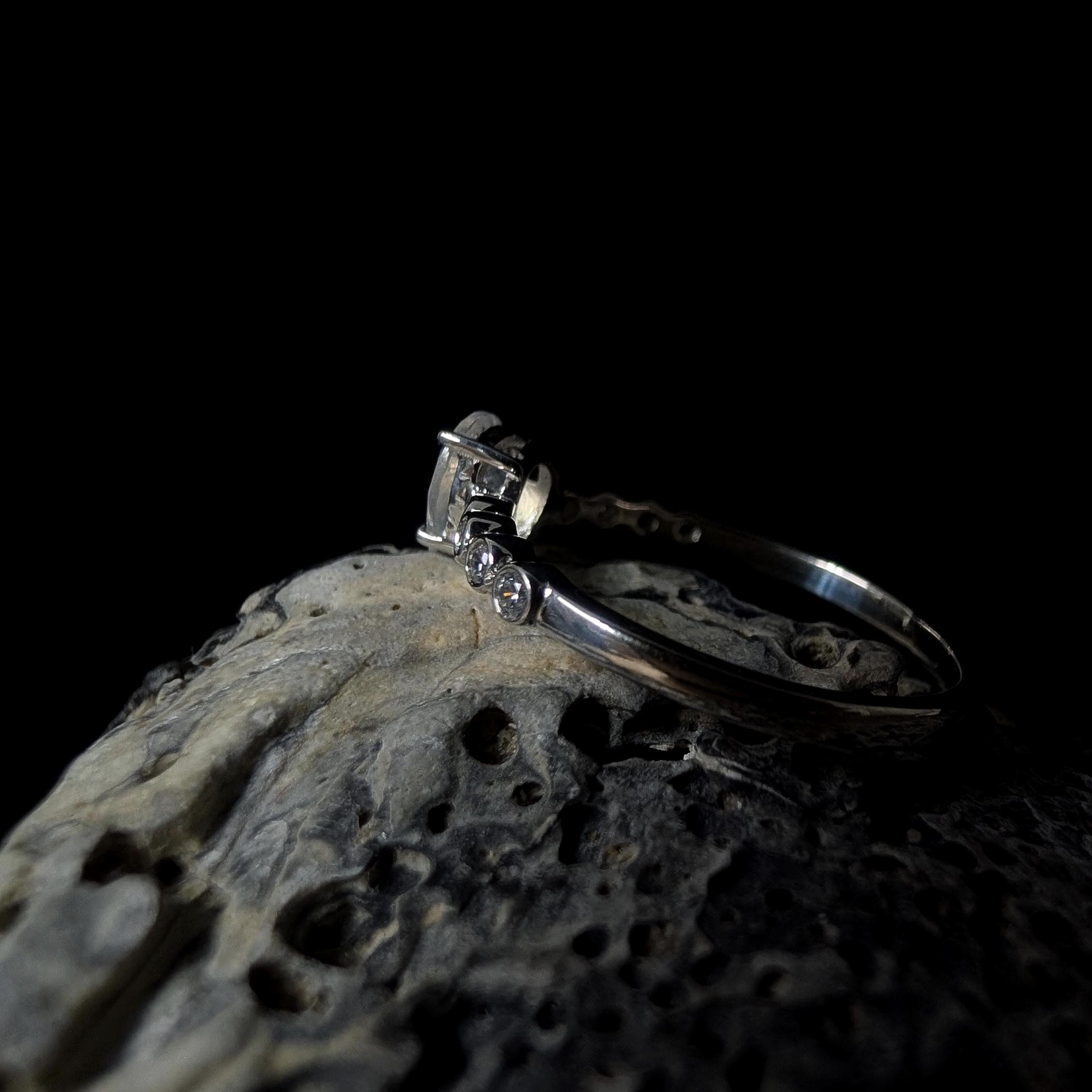 Statement rainbow moonstone and white topaz ring | 925 Sterling Silver