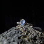 Statement rainbow moonstone and white topaz ring | 925 Sterling Silver
