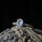 Statement rainbow moonstone and white topaz ring | 925 Sterling Silver