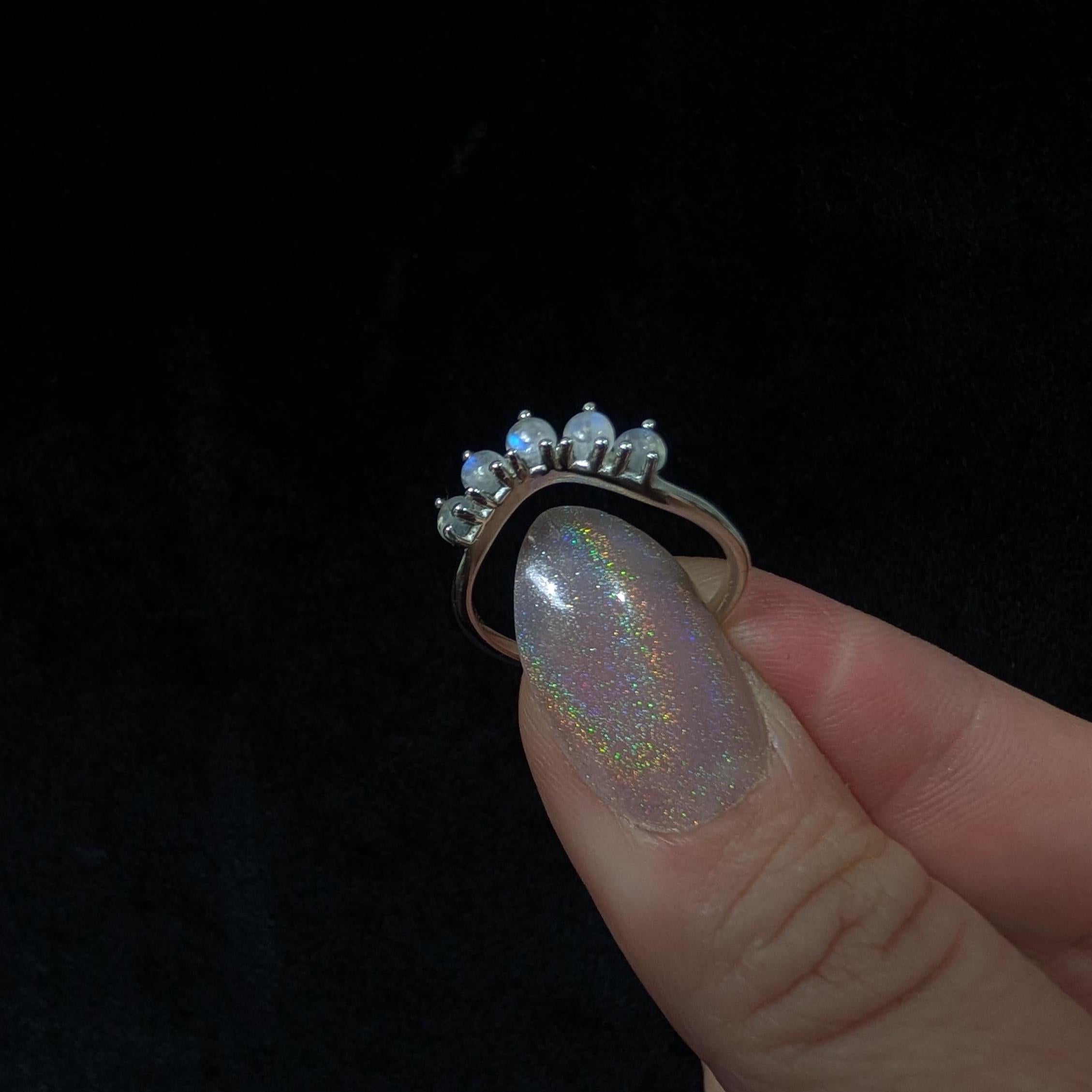 Crown rainbow moonstone ring | 925 Sterling Silver