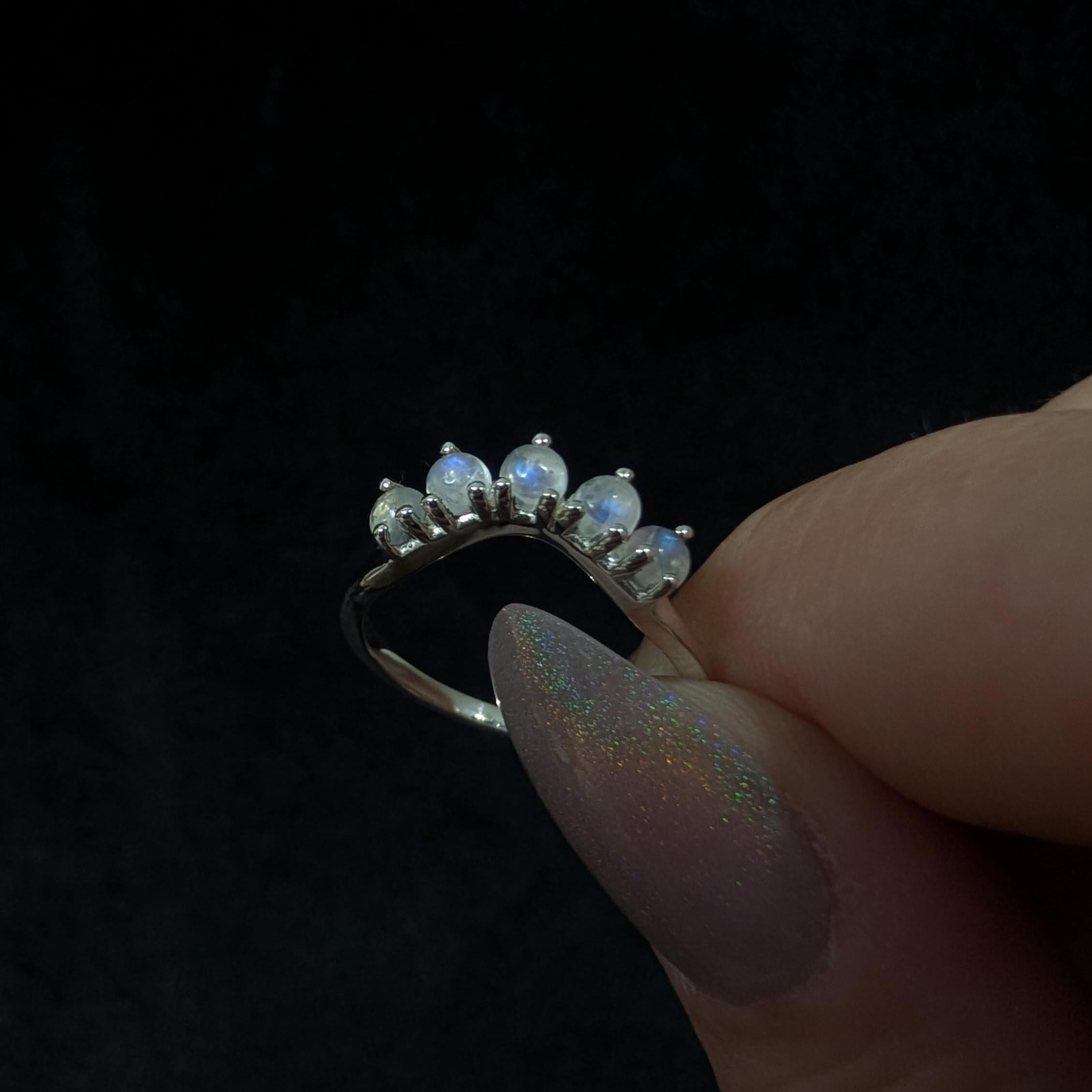 Crown rainbow moonstone ring | 925 Sterling Silver