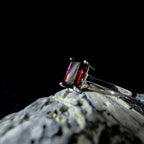 Elegant natural garnet rectangle ring | 925 Sterling Silver