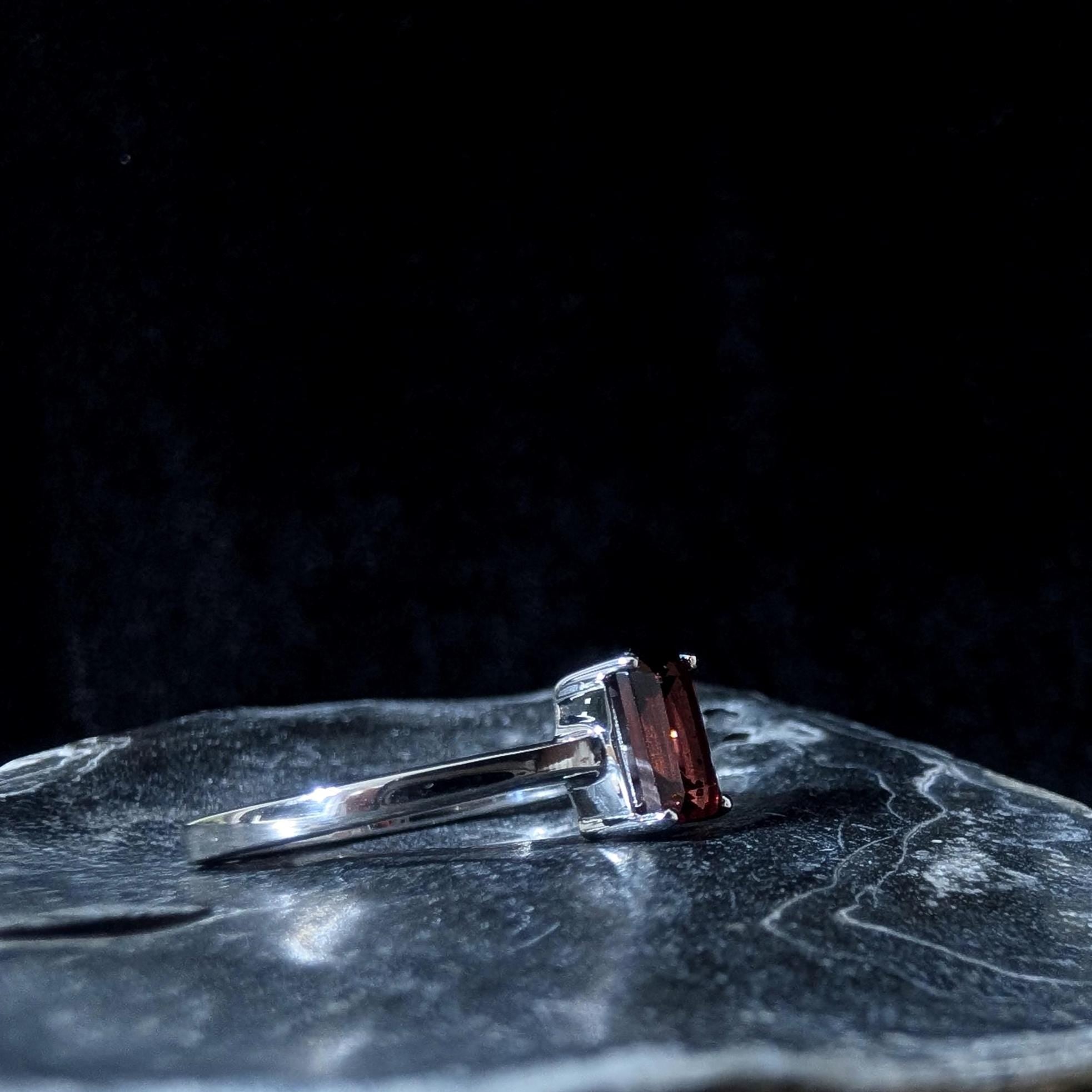 Elegant natural garnet rectangle ring | 925 Sterling Silver