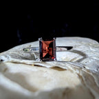 Elegant natural garnet rectangle ring | 925 Sterling Silver