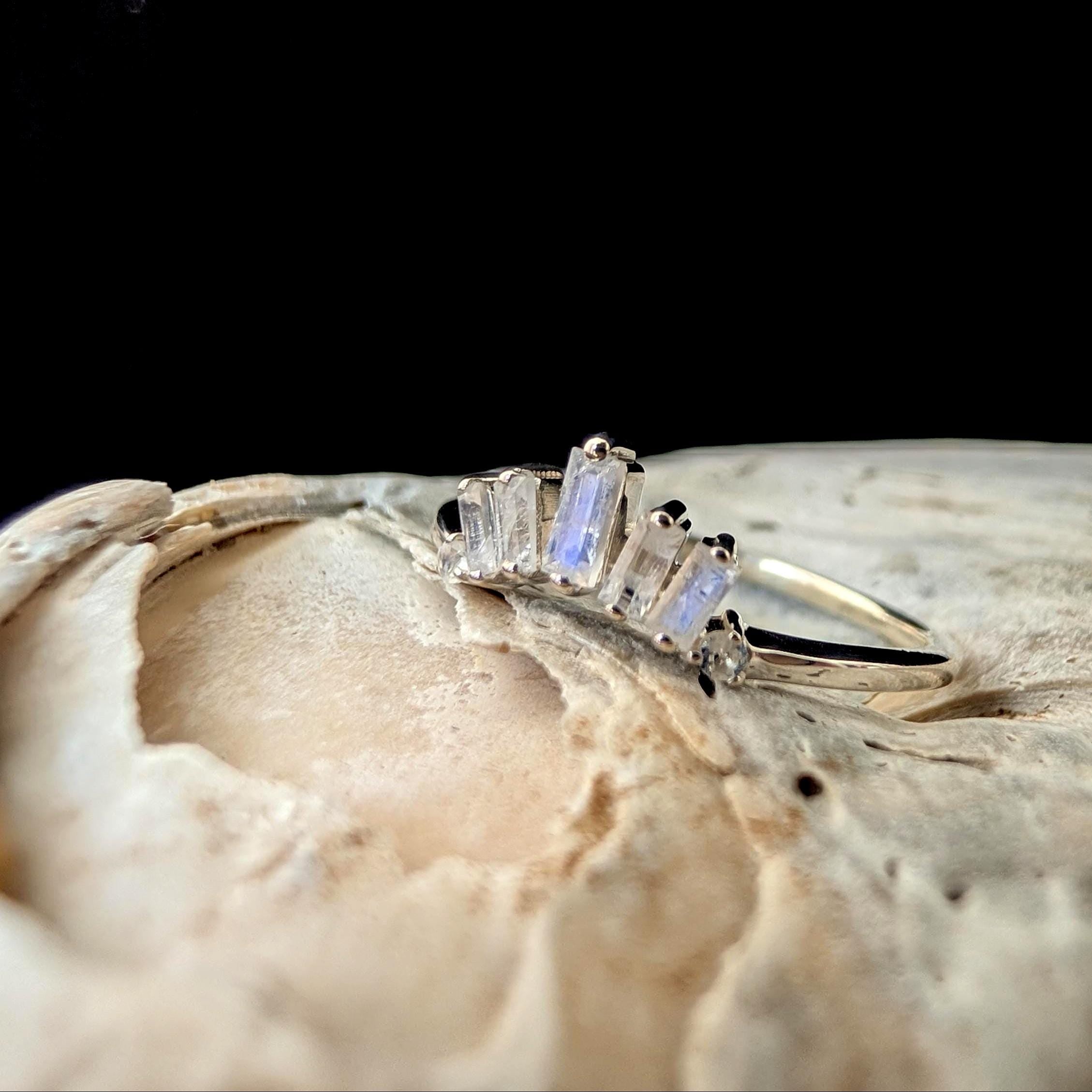 Rainbow moonstone stacking enhancer ring | 925 Sterling Silver