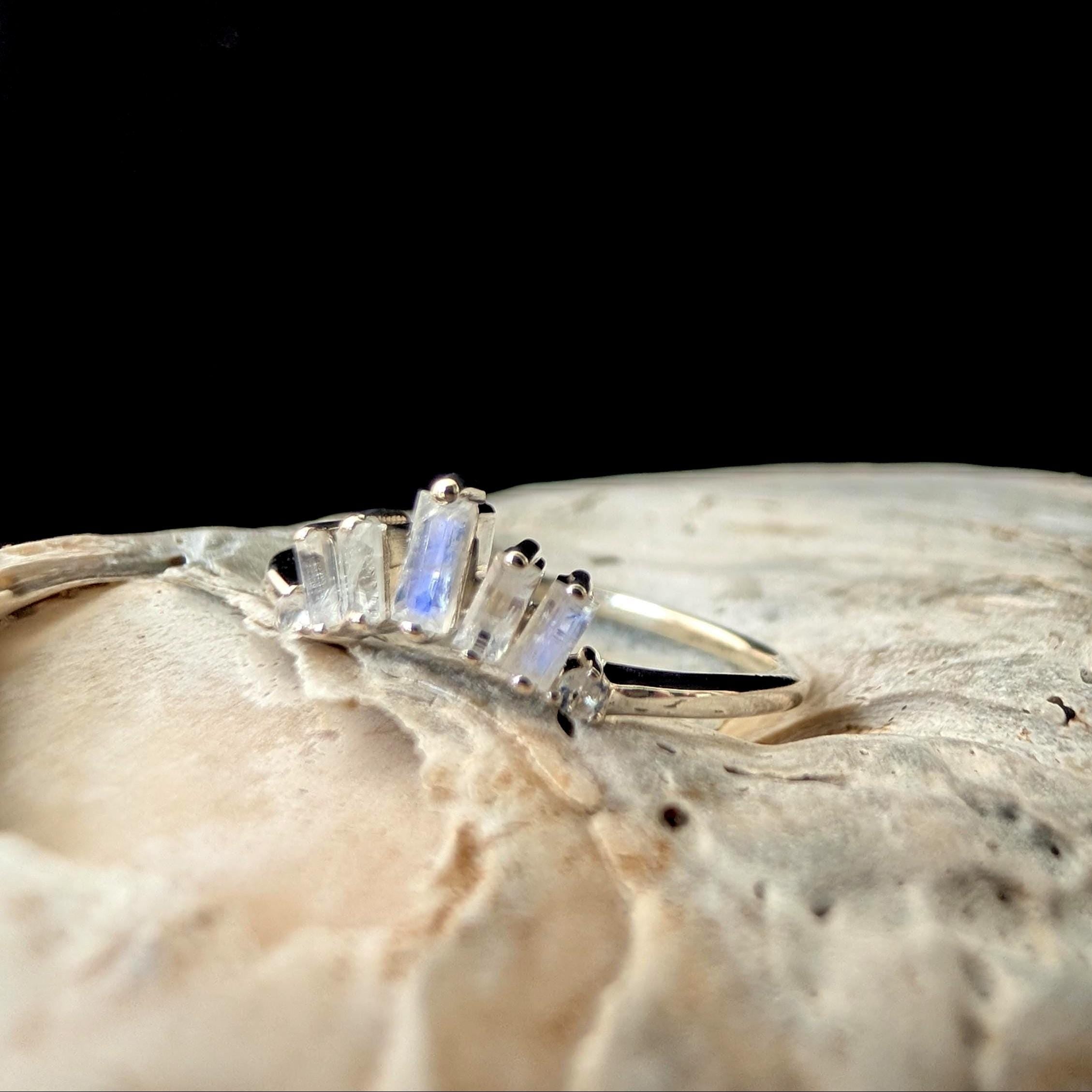 Rainbow moonstone stacking enhancer ring | 925 Sterling Silver