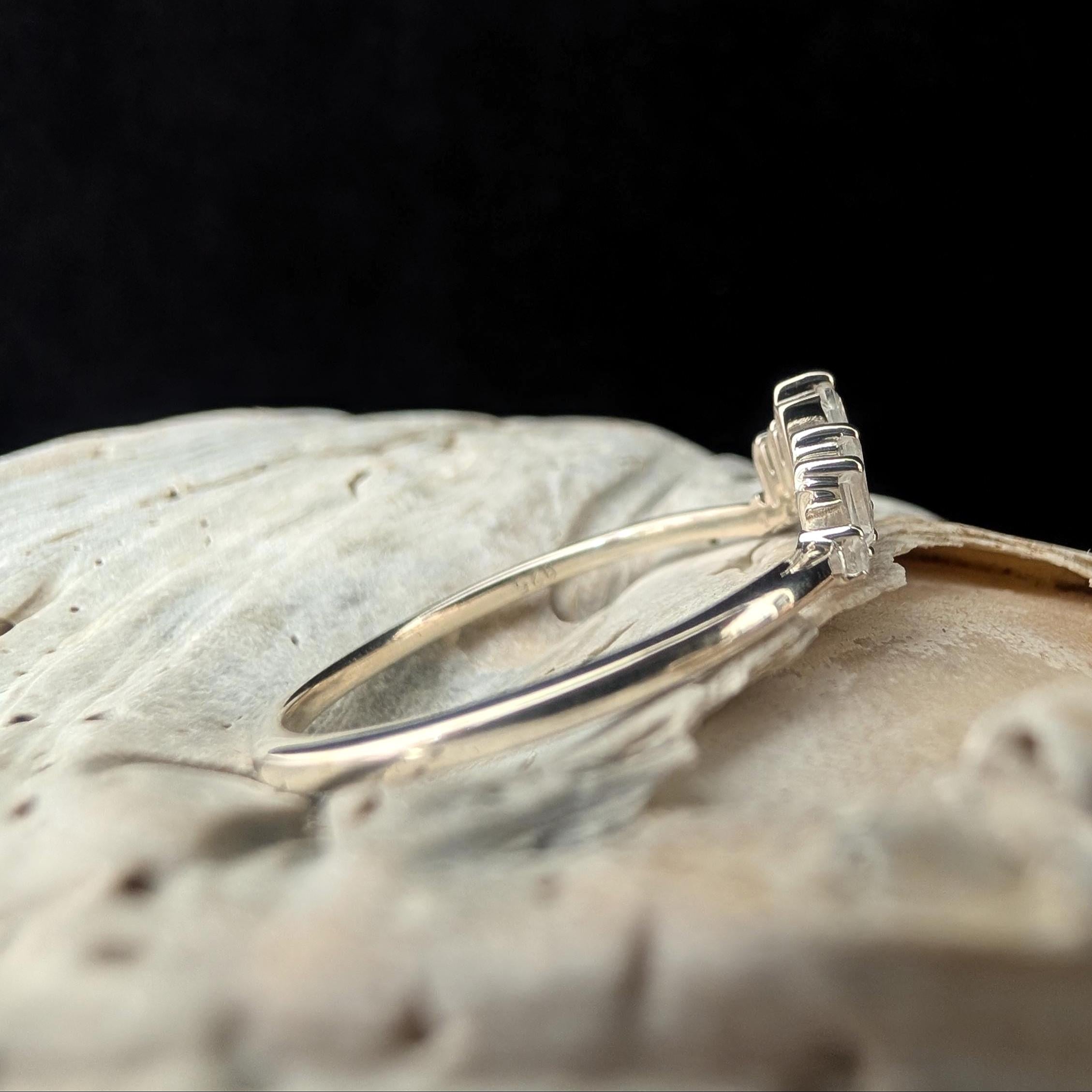 Rainbow moonstone stacking enhancer ring | 925 Sterling Silver