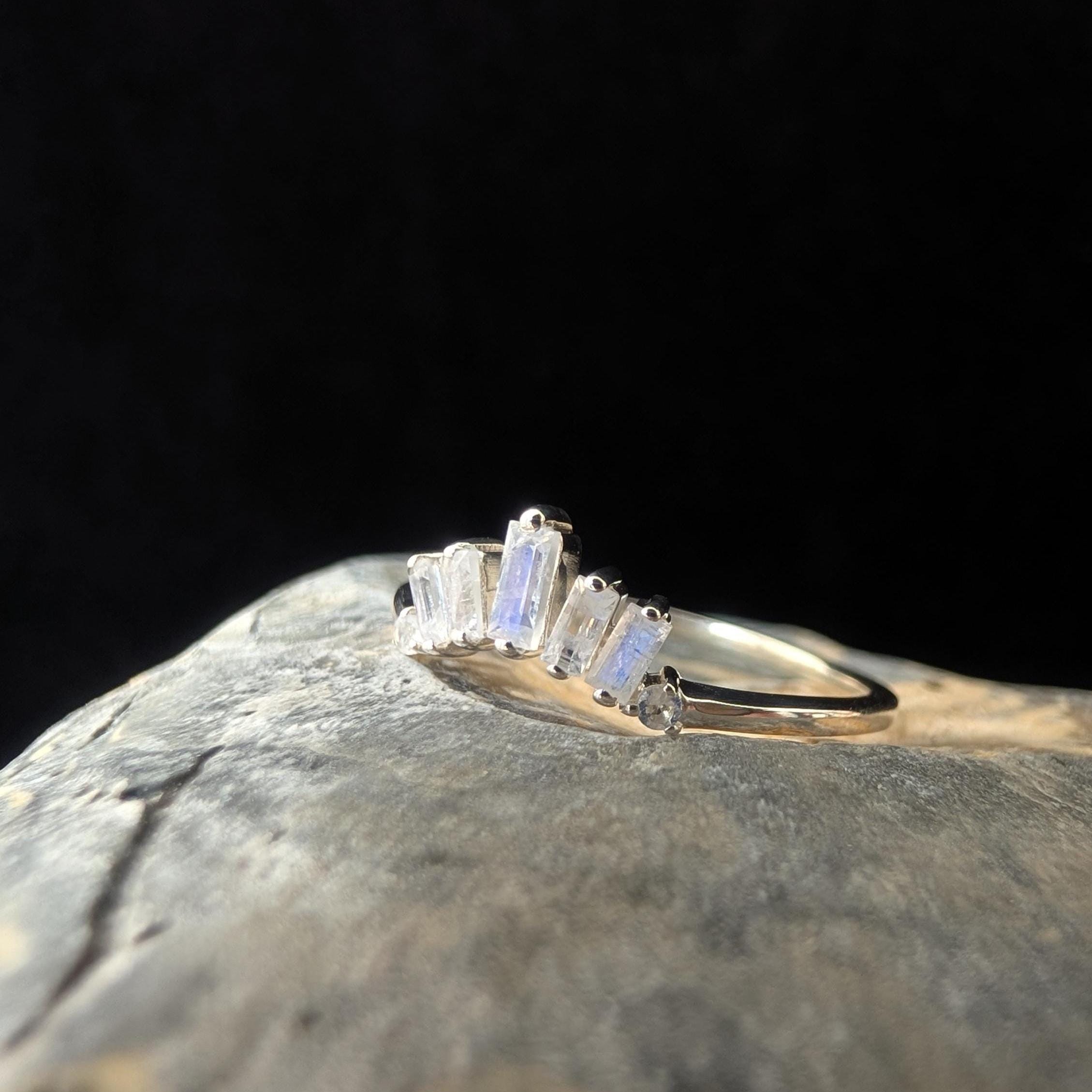 Rainbow moonstone stacking enhancer ring | 925 Sterling Silver