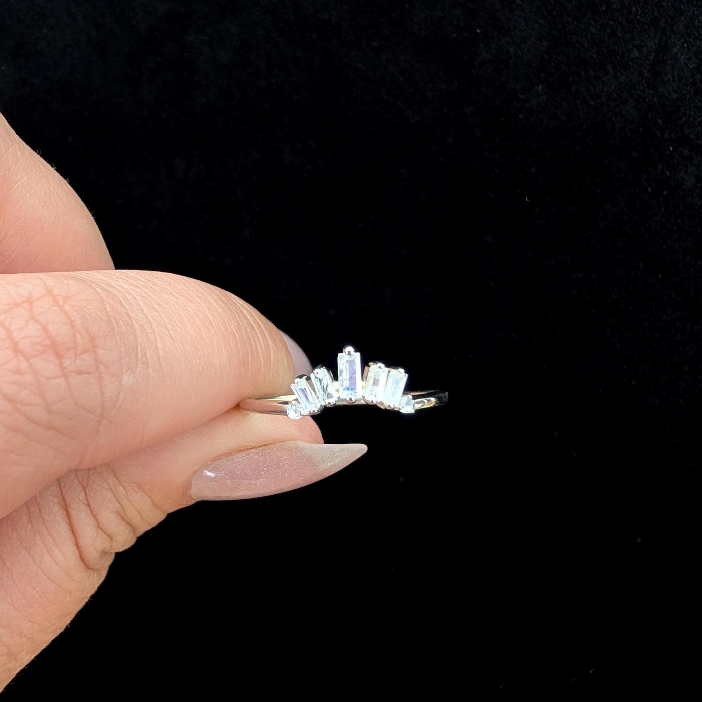 Rainbow moonstone stacking enhancer ring | 925 Sterling Silver