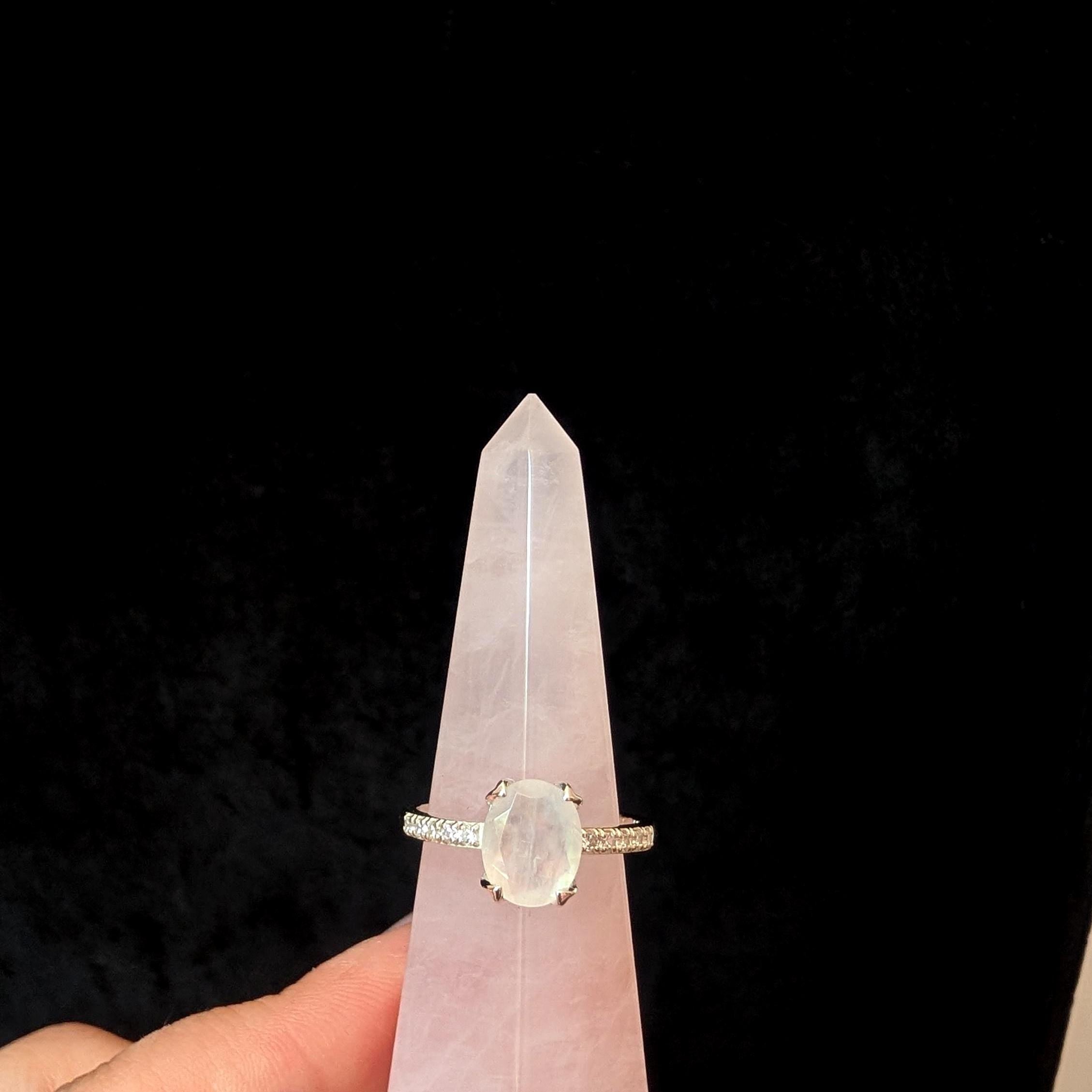 Large natural pink quartz and white topaz ring | 925 sterling silver
