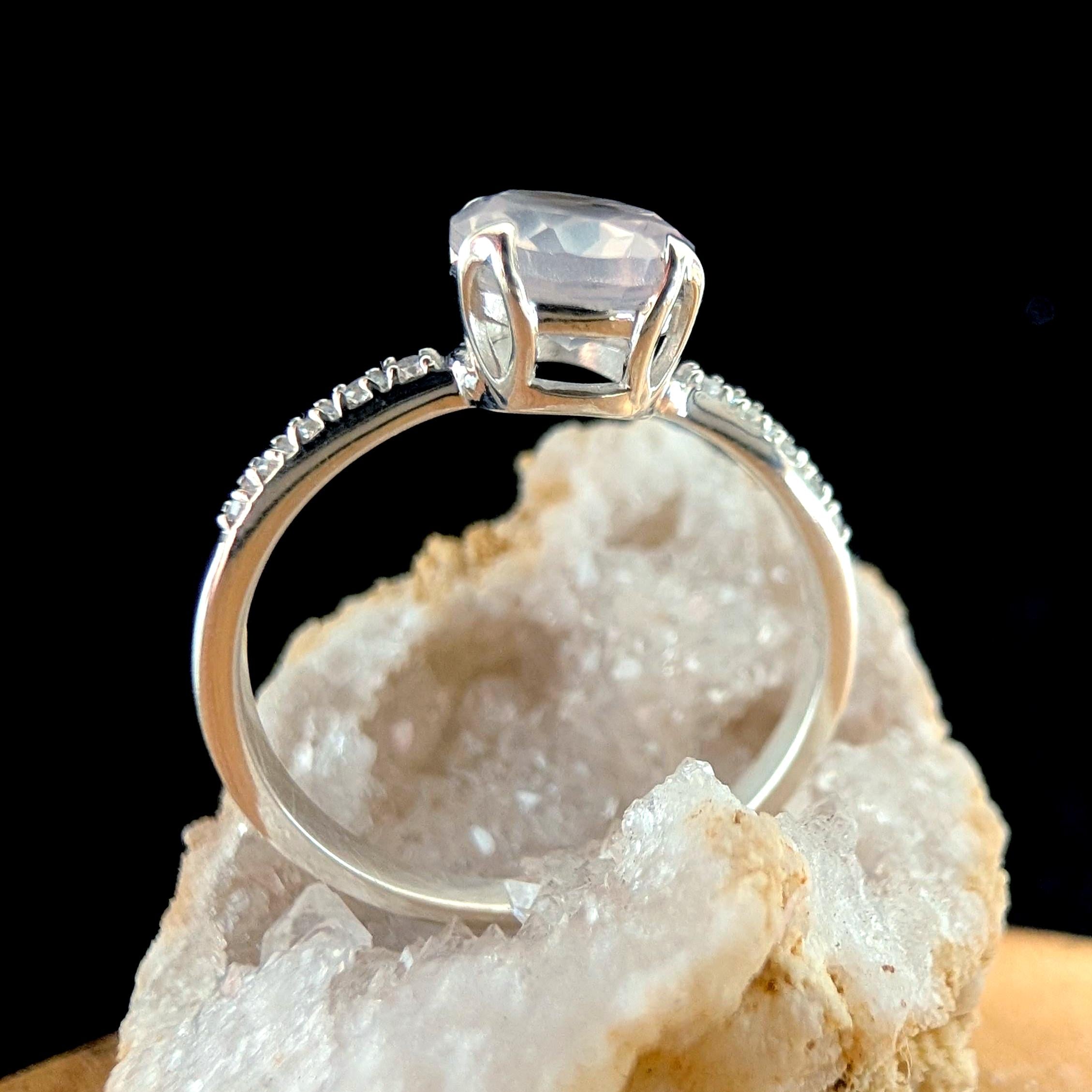 Large natural pink quartz and white topaz ring | 925 sterling silver