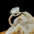 Large natural rainbow moonstone & white topaz ring | 925 Sterling Silver