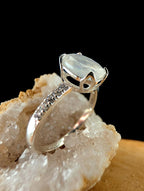 Large natural rainbow moonstone & white topaz ring | 925 Sterling Silver