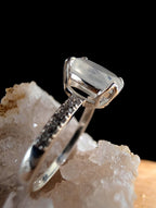 Large natural rainbow moonstone & white topaz ring | 925 Sterling Silver